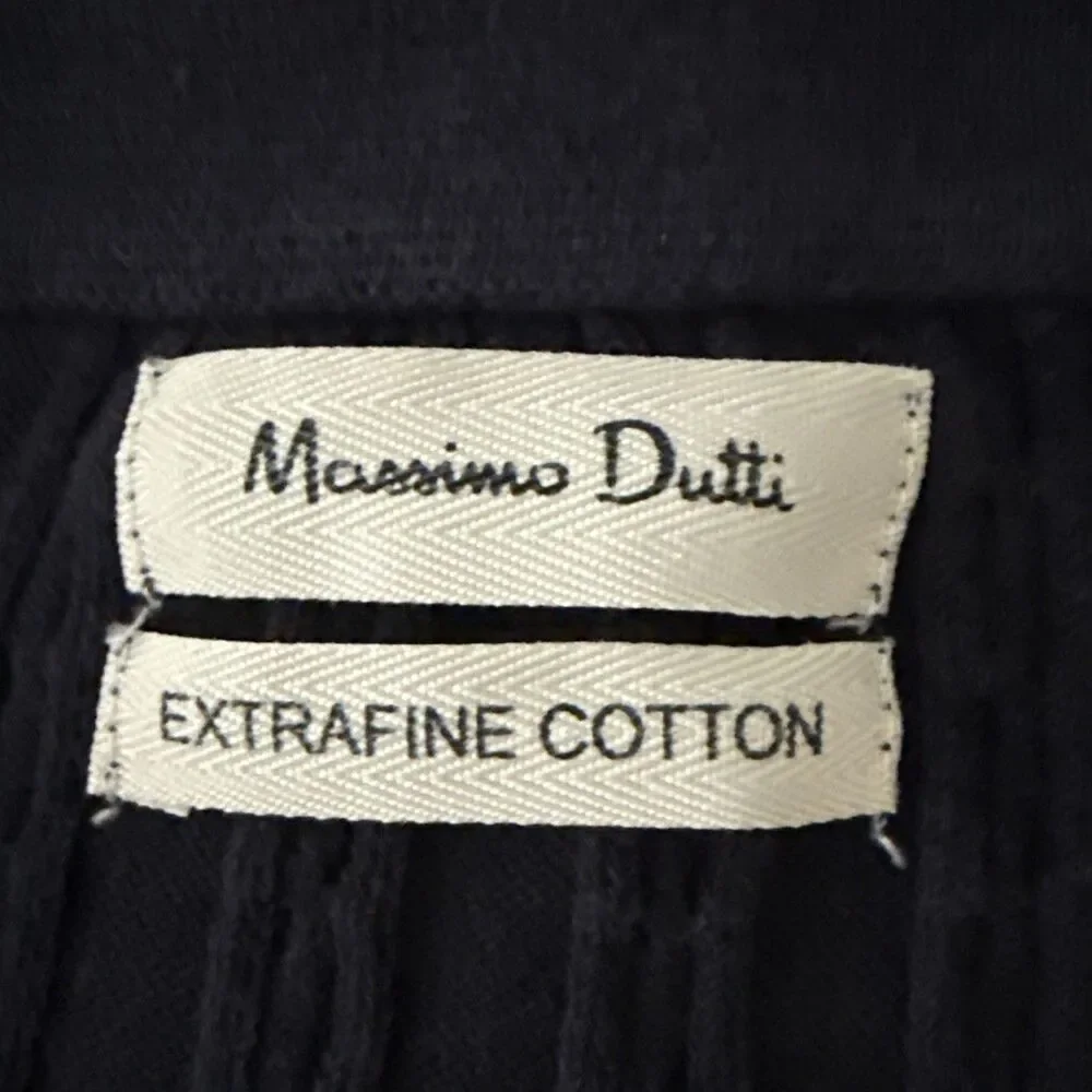 Massimo Dutti Extrafine Cotton Polo Sweater  Mens Sz L Navy Cable Knit Slim Fit